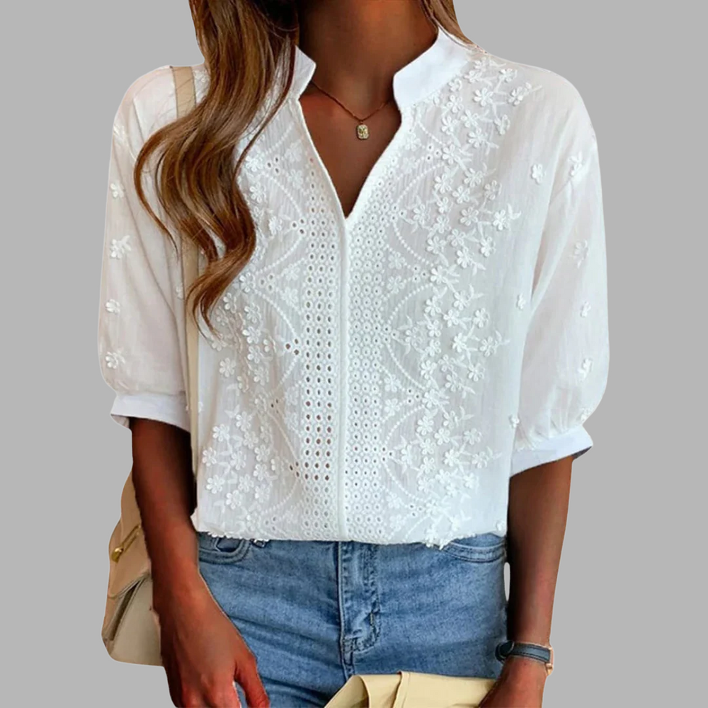 VELOURA | Blusa Blanca Elegante con Mangas Abullonadas Ella