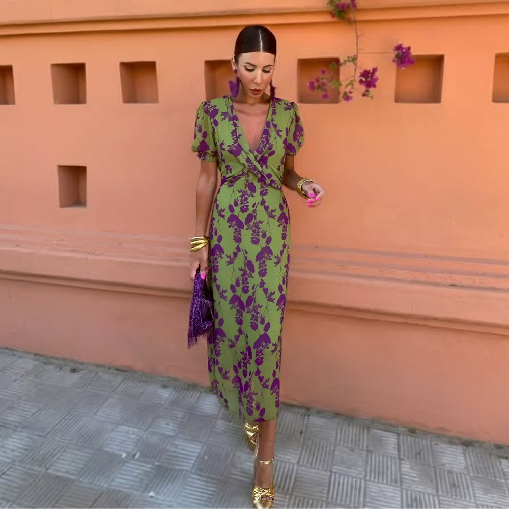 VELOURA | Vestido Largo Floral Verde Manon