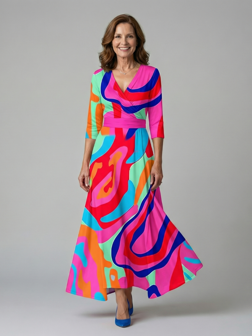 VELOURA | Vestido Midi Cruzado con Cuello Celine