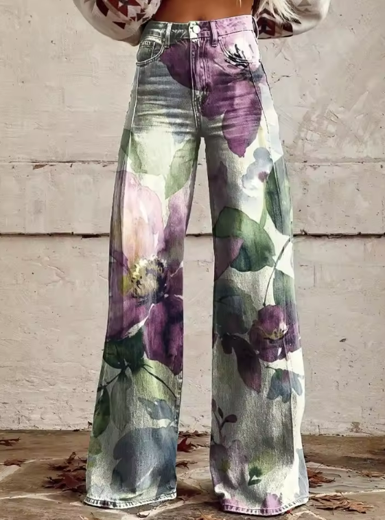 VELOURA | Jean Amplio Floral Bohemio
