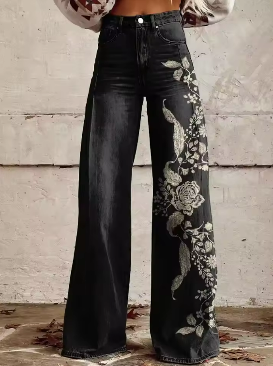 VELOURA | Jean Amplio Floral Bohemio