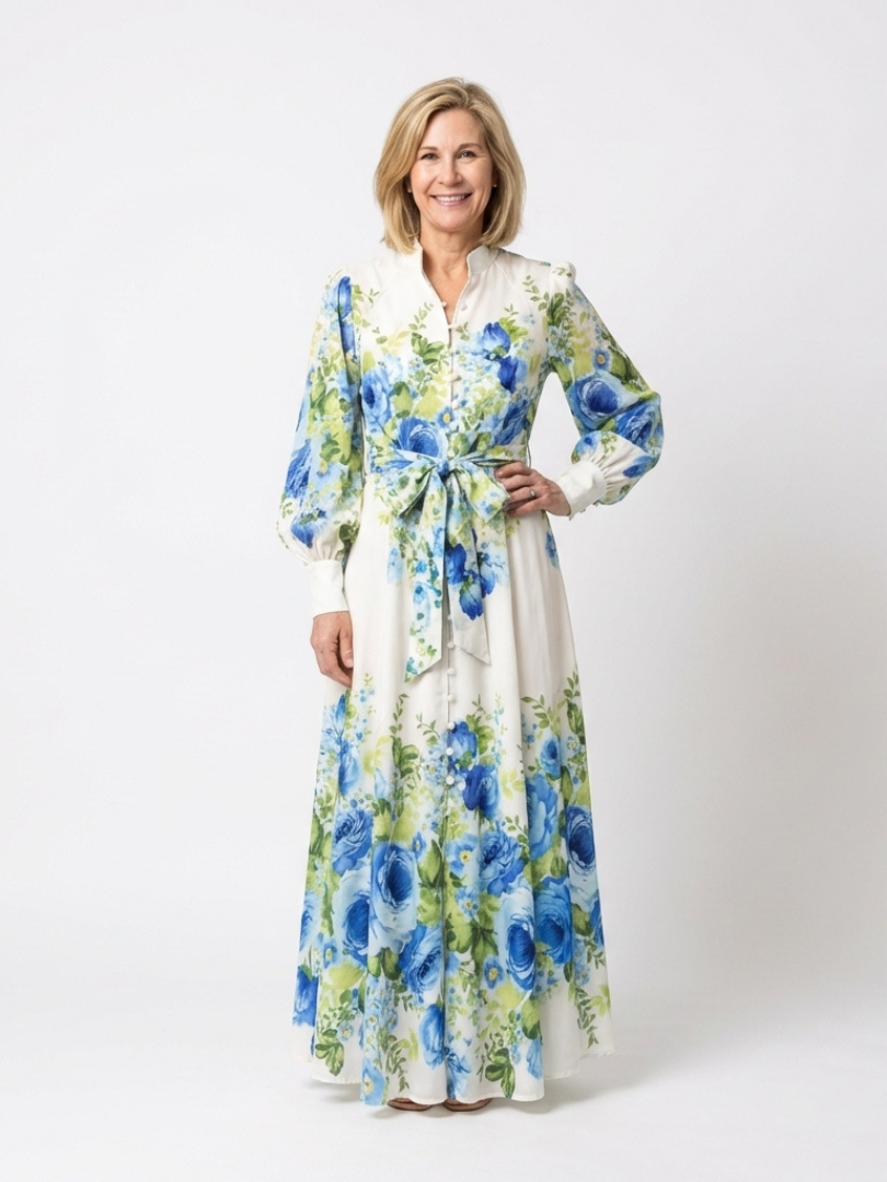 VELOURA | Vestido Maxi de Manga Larga con Flores Nora