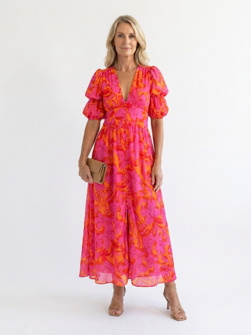 VELOURA | Vestido Midi con Mangas Abullonadas Willow