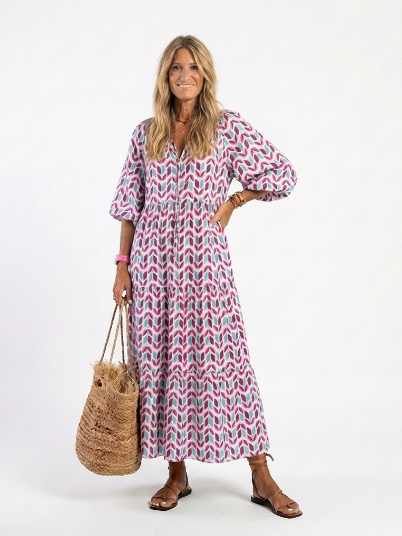 VELOURA | Vestido Midi Geométrico con Volantes Léa