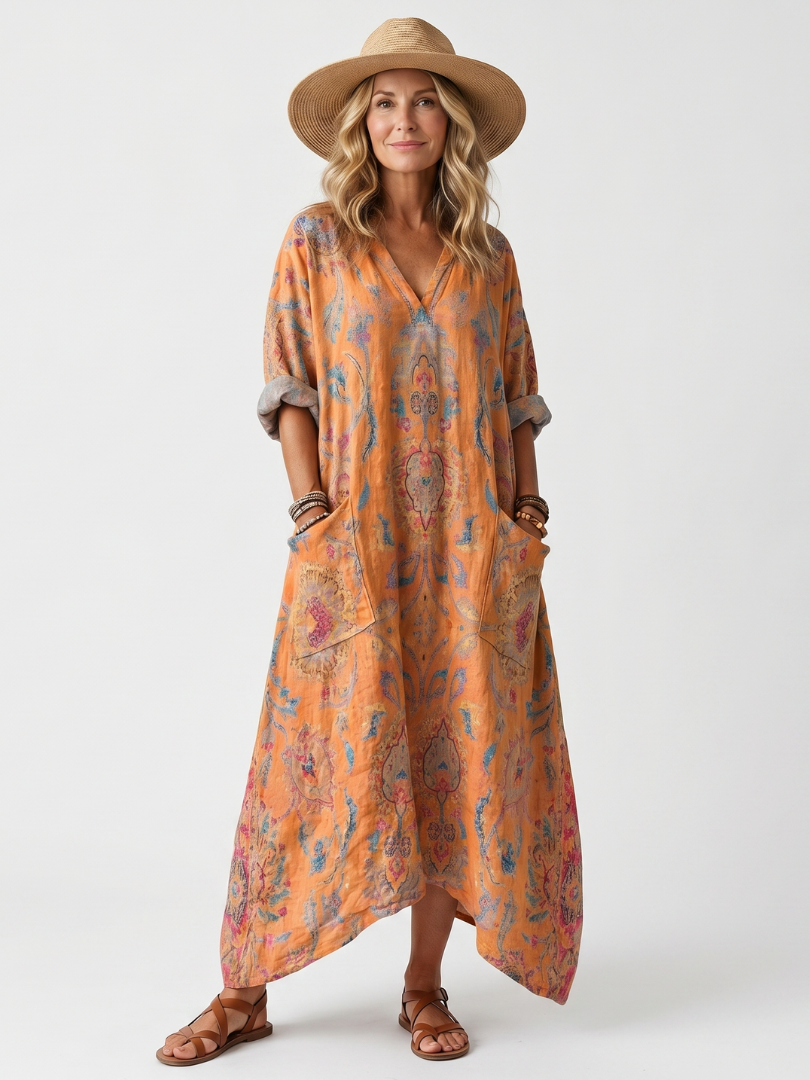 VELOURA | Vestido Midi Impreso con Bolsillos Sophie