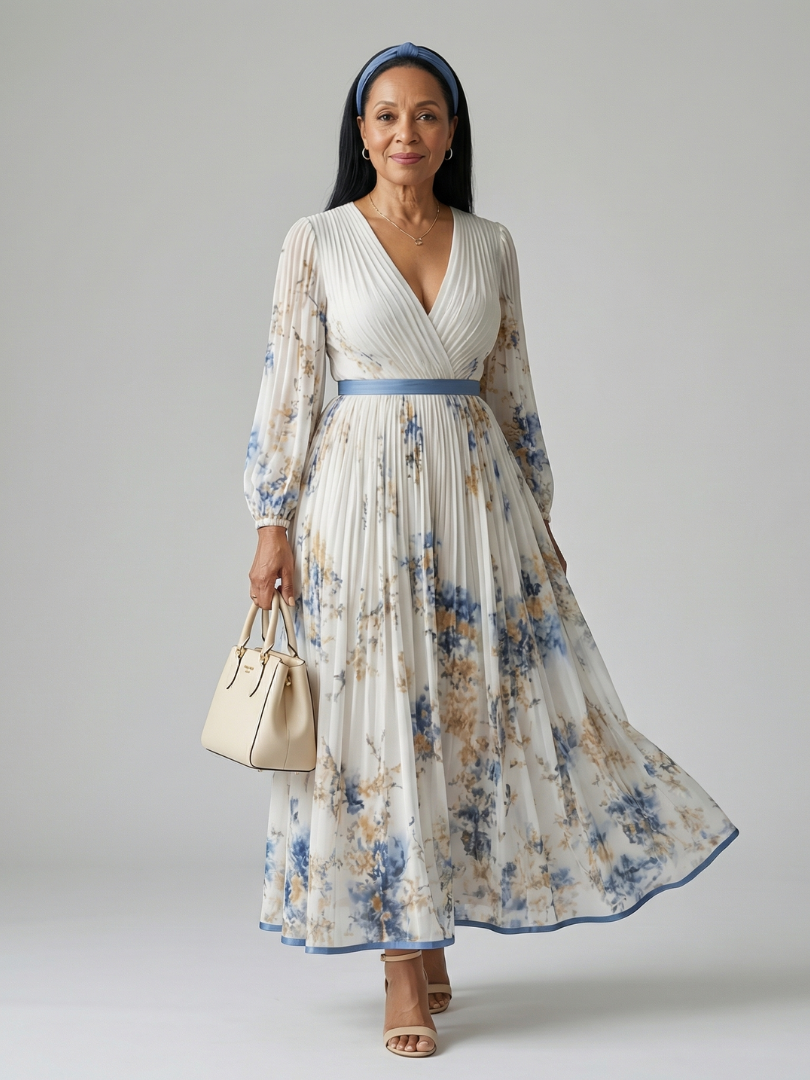 VELOURA | Vestido Midi Plisado Envolvente Rielle