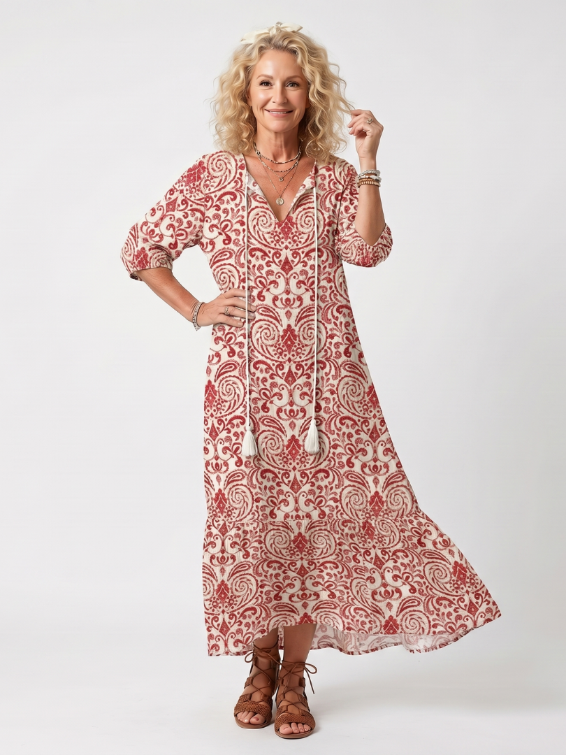 VELOURA | Vestido Midi Bohemio con Pompones Lucie