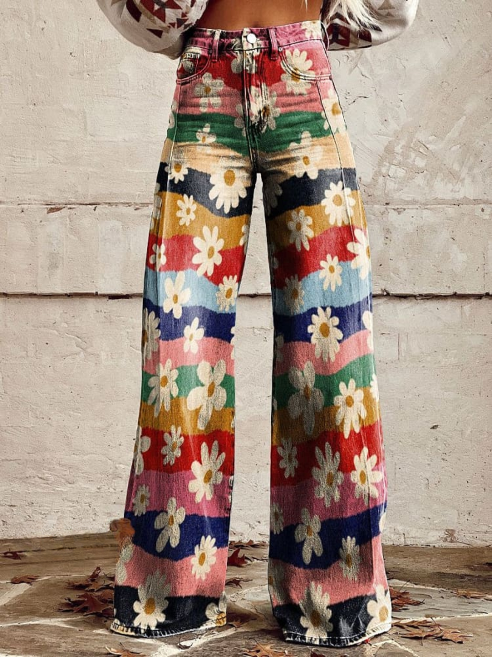 VELOURA | Jean Amplio Floral Bohemio