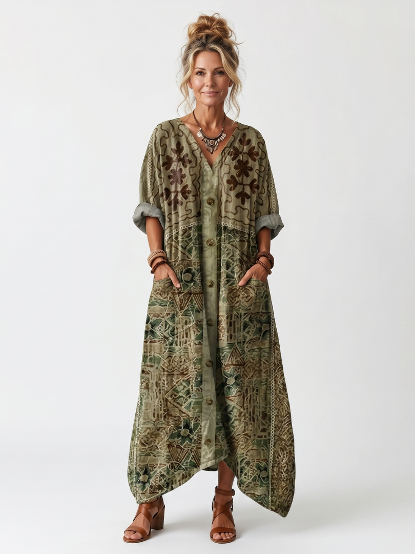 VELOURA | Vestido Midi Bordado Abotonado Monique