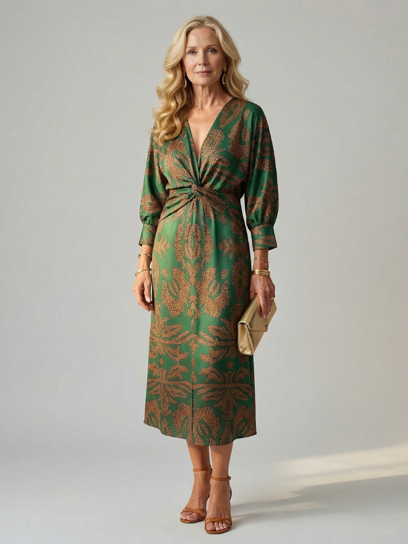 VELOURA | Vestido Midi Envolvente Natural Luna