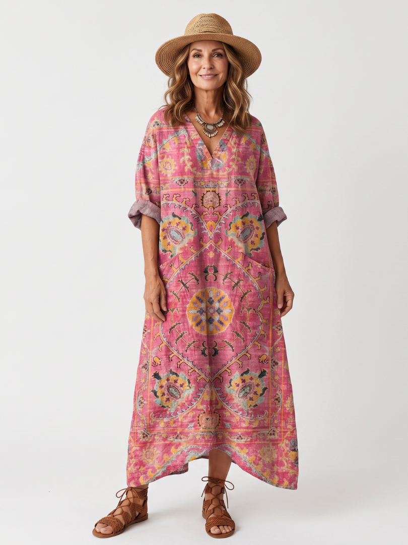 VELOURA | Vestido Midi Impreso con Bolsillos Margot