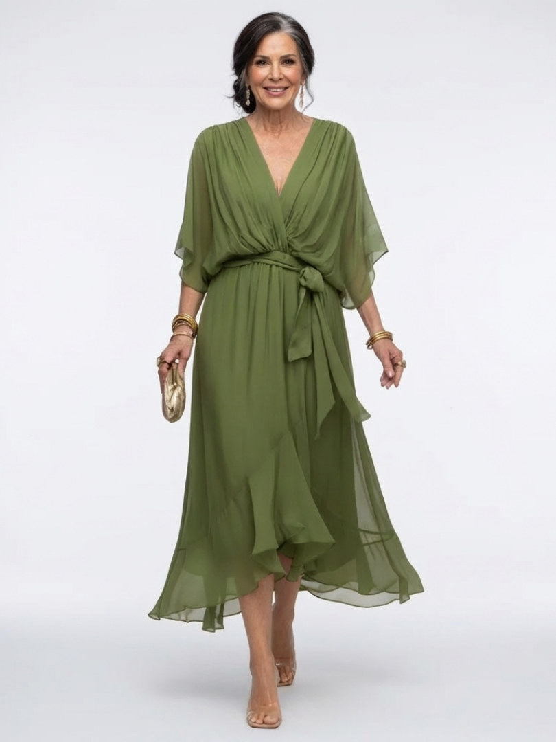 VELOURA | Vestido Midi Drapé con Escote Elysia