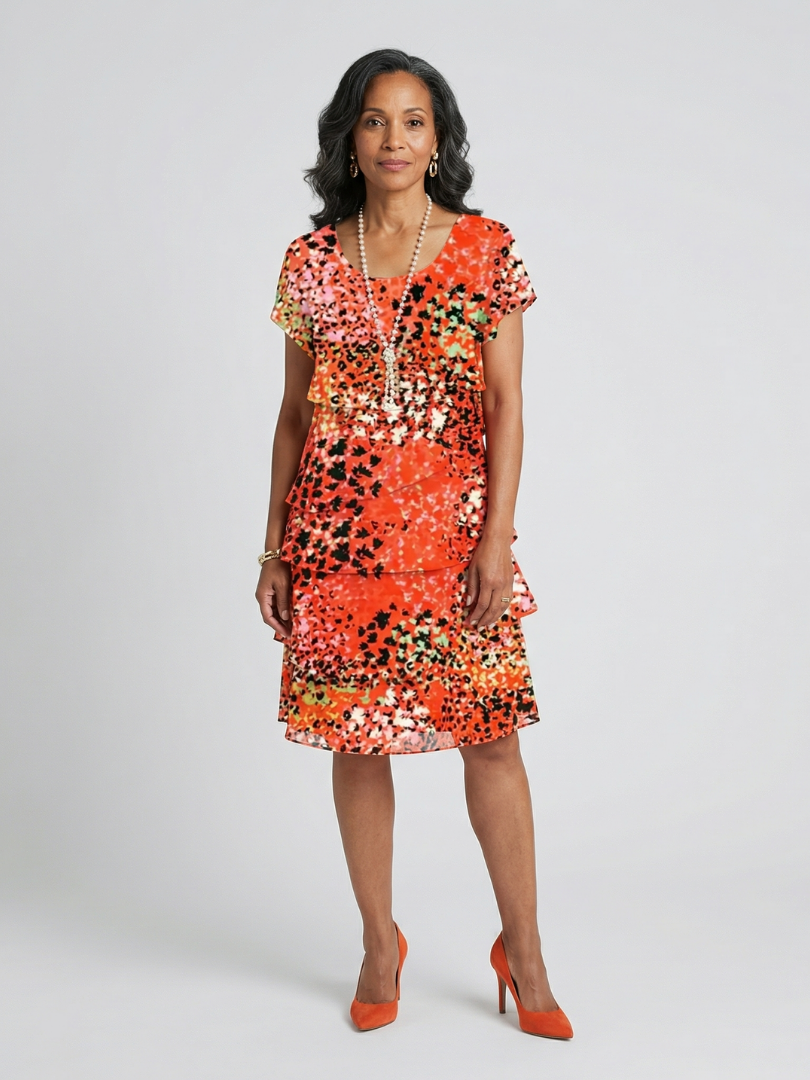 VELOURA | Vestido de longitud a la rodilla con estampado disperso Evania