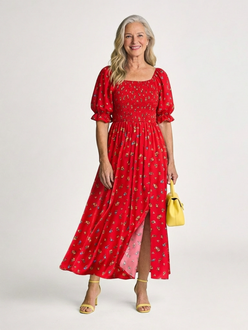 VELOURA | Vestido Midi con Mangas Abullonadas Delphine