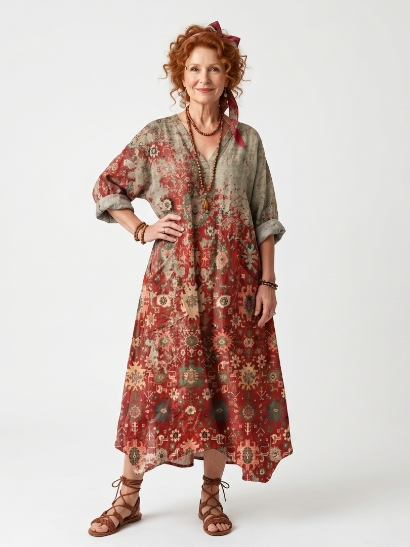 VELOURA | Vestido Midi Impreso con Bolsillos Sylvie
