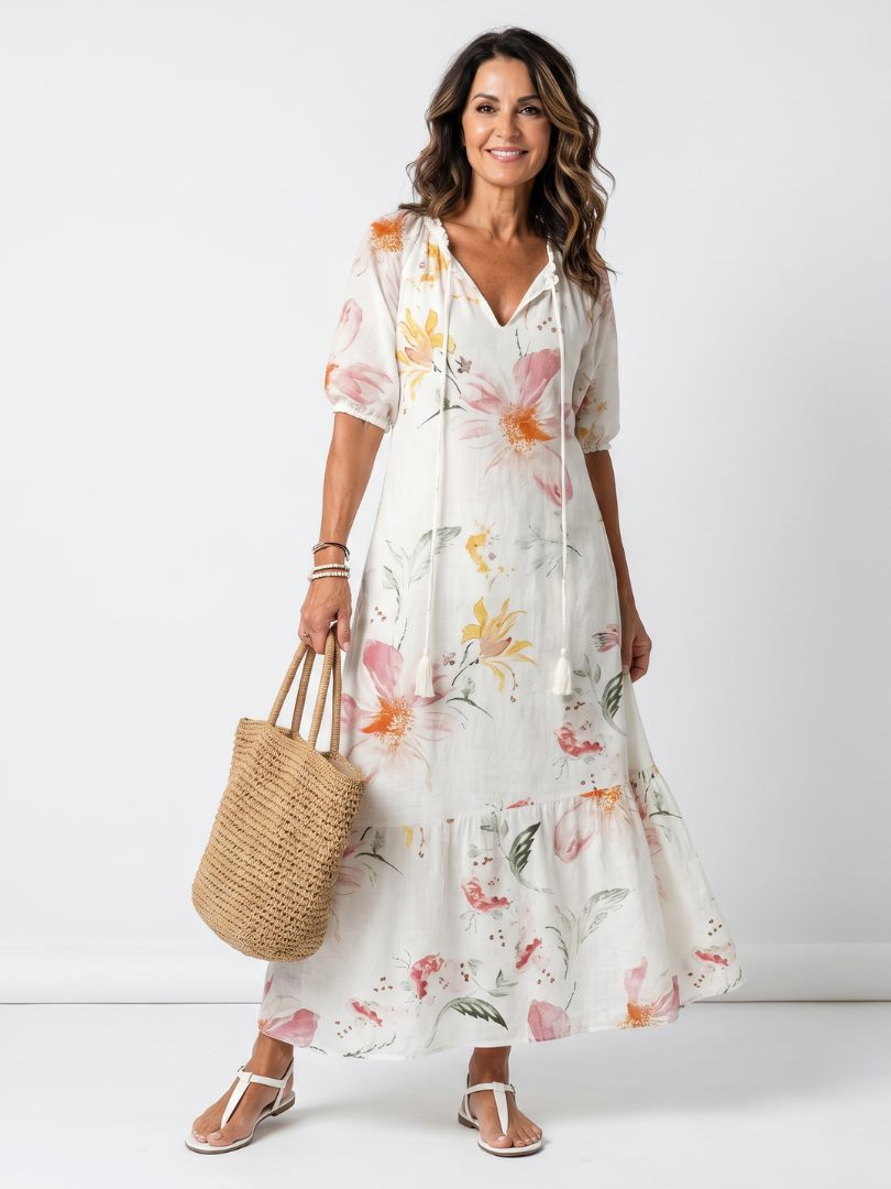 VELOURA | Vestido Midi Floral con Volantes Pauline