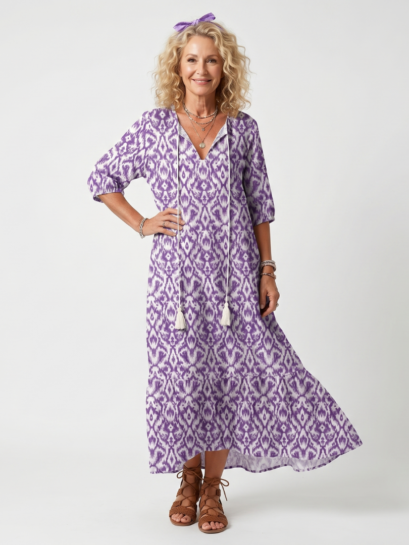 VELOURA | Vestido Midi Impreso con Pompones Brigitte