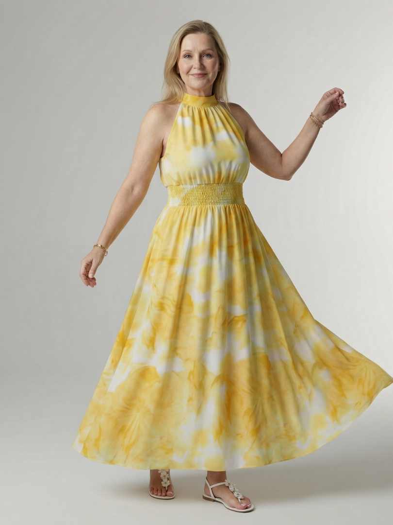 VELOURA | Vestido Midi con Escote Halter Fruncido Sylin