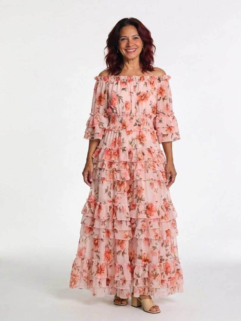 VELOURA | Vestido Maxi con Volantes Floral Escote Rosalie