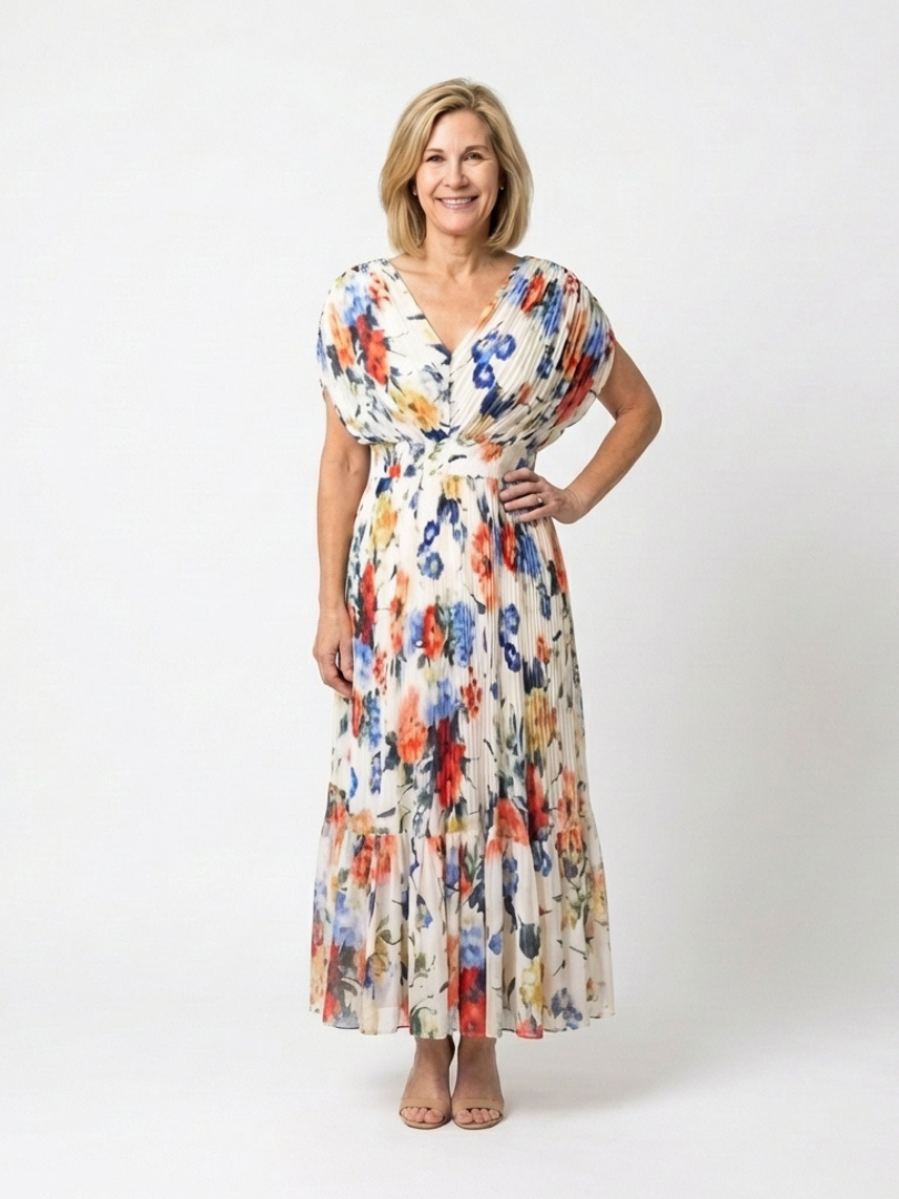 VELOURA | Vestido Midi Floral Plisado Savannah