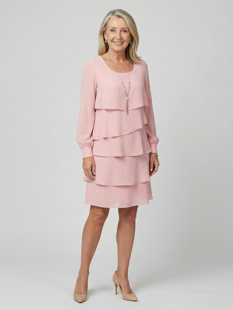 VELOURA | Vestido de capas limpio hasta la rodilla Lila