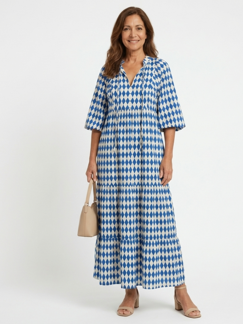 VELOURA | Vestido Midi con Estampado de Diamante Elodie