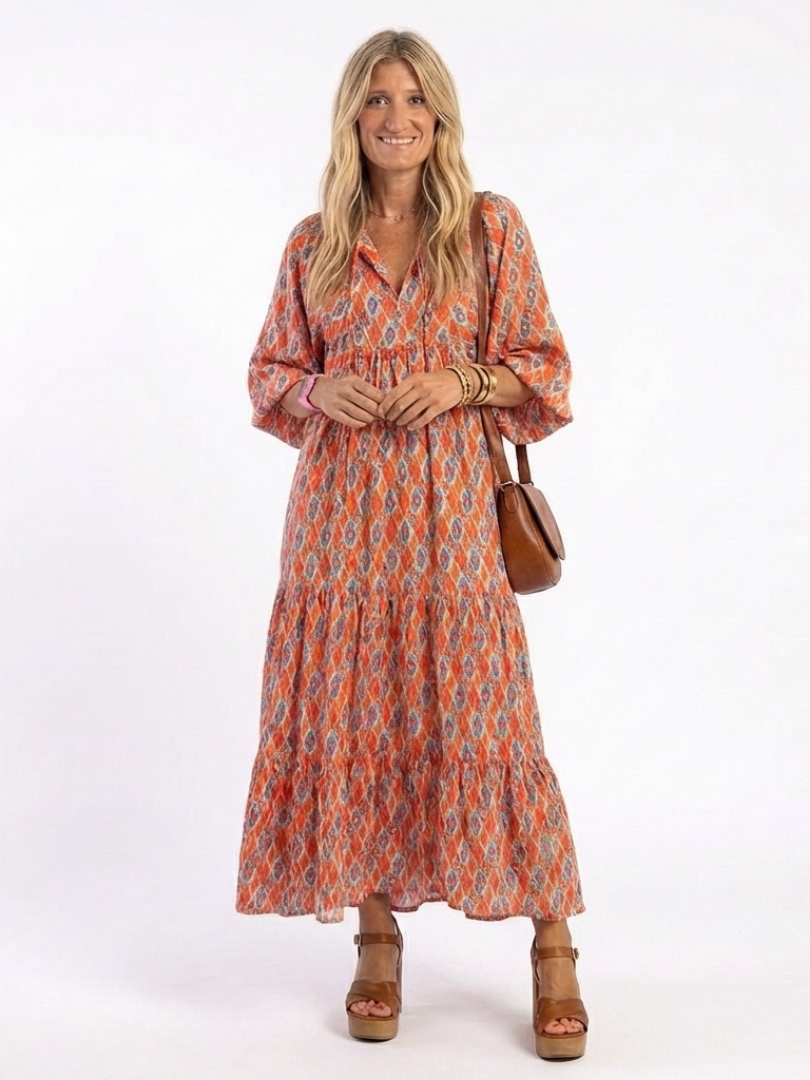 VELOURA | Vestido Midi Geométrico con Volantes Chloé