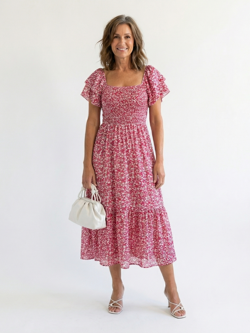 VELOURA | Vestido Midi Floral con Hombros Descubiertos Odette