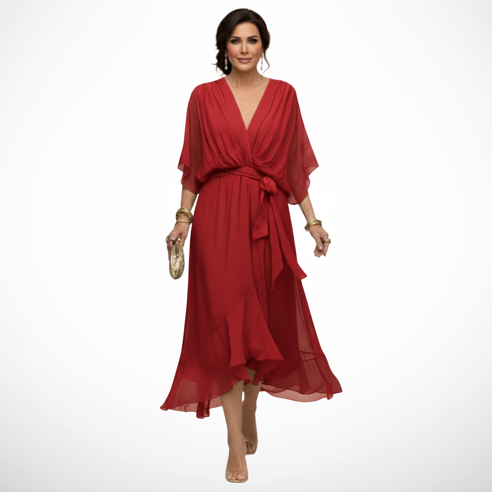 VELOURA | Vestido de gasa con escote en V