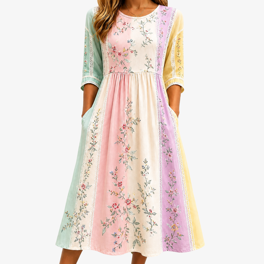 Vestido Midi de Paneles Pastel con Bolsillos