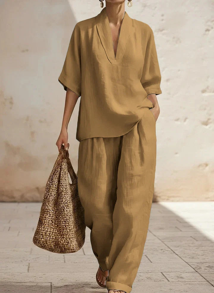 VELOURA | Conjunto de lino de dos piezas sin esfuerzo Lilly