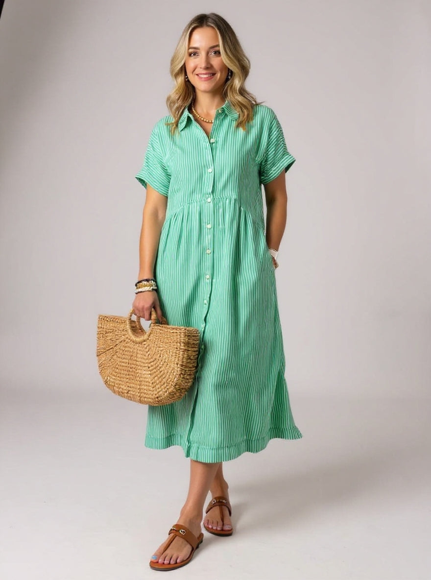 VELOURA | Vestido Rayado Elegante Claro