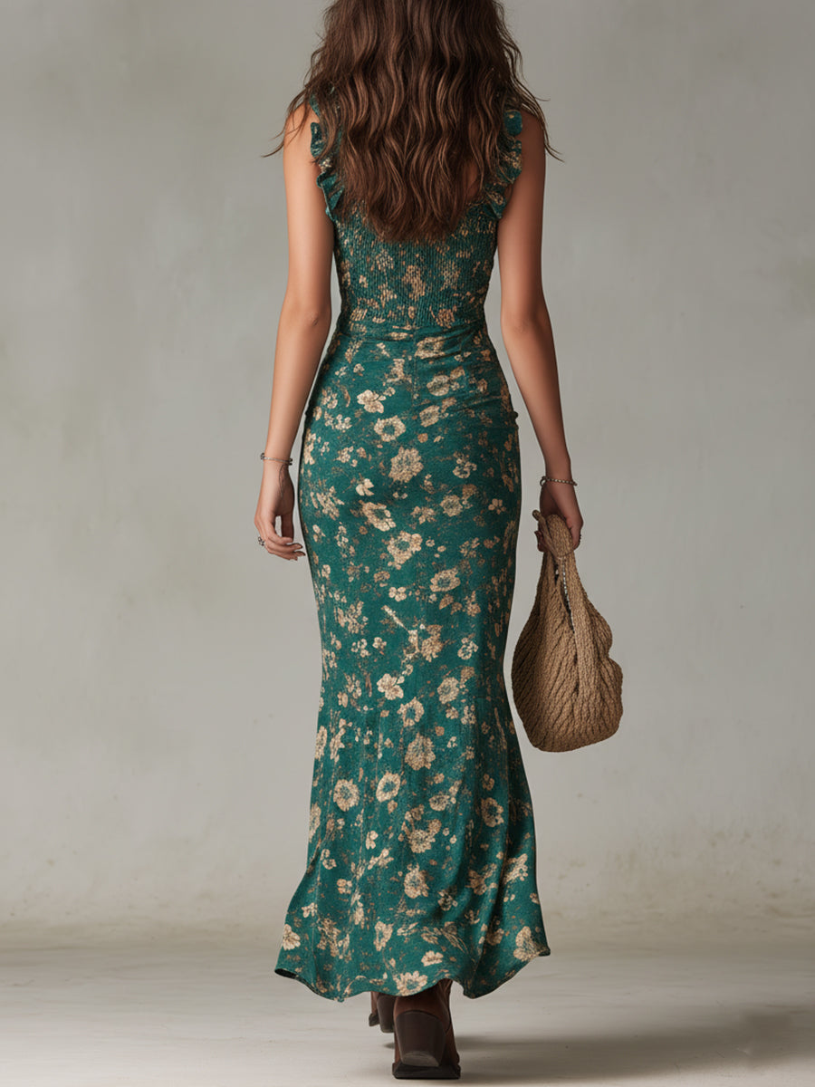 VELOURA | Vestido Elegante Con Abertura Bohemio Jade