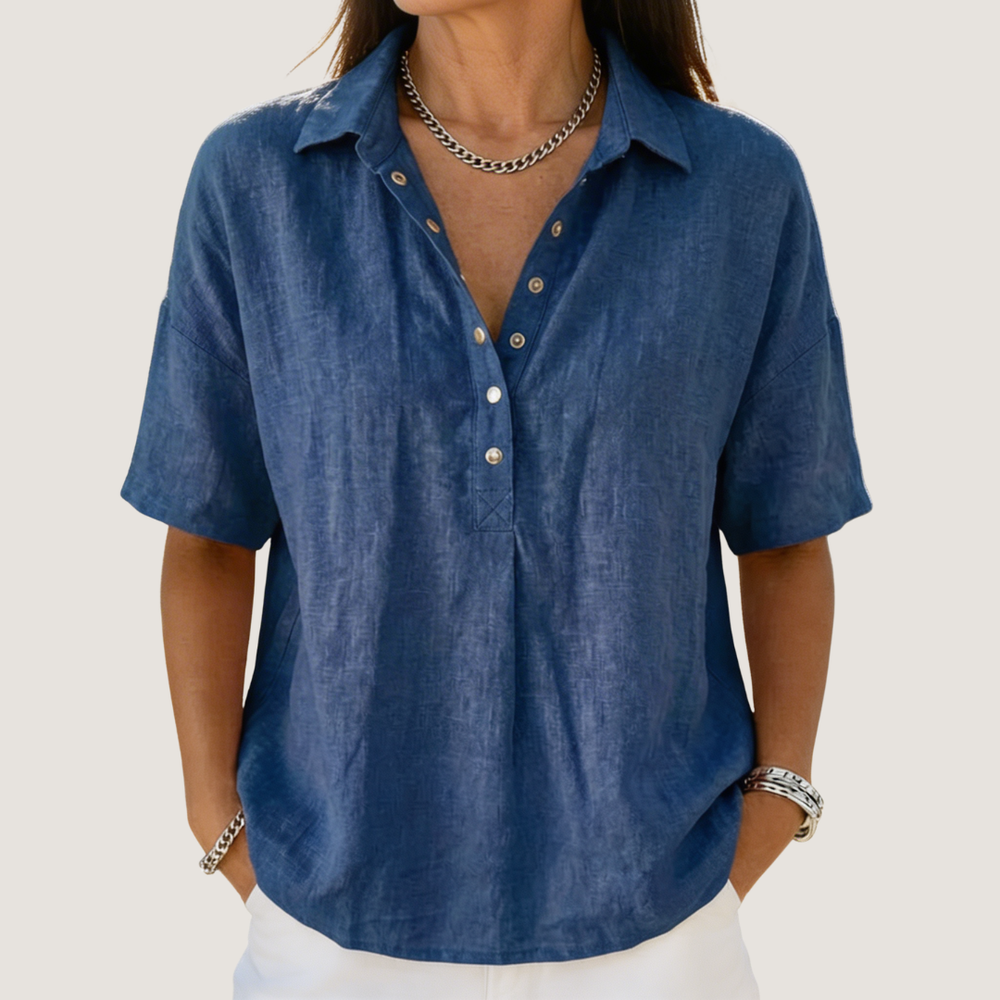 VELOURA | Blusa con Cuello y Detalles de Botones Willow