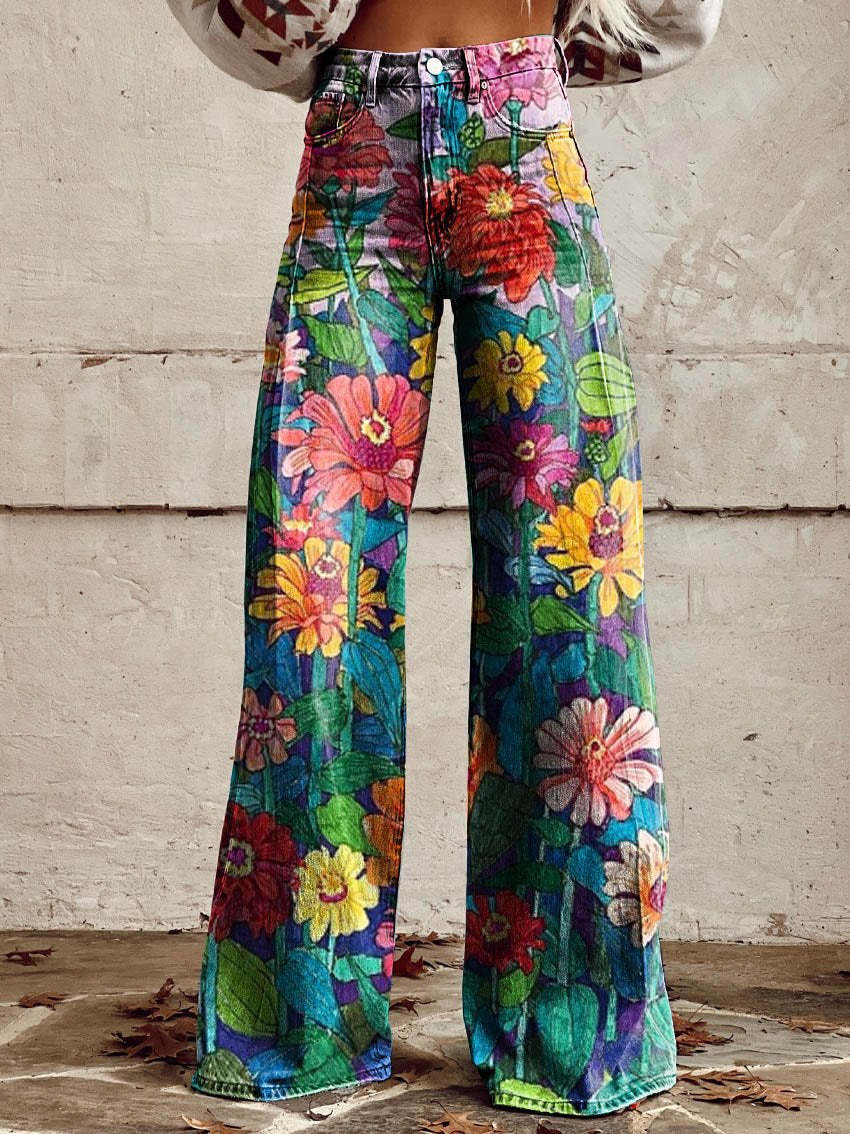 VELOURA | Jean Amplio Floral Bohemio