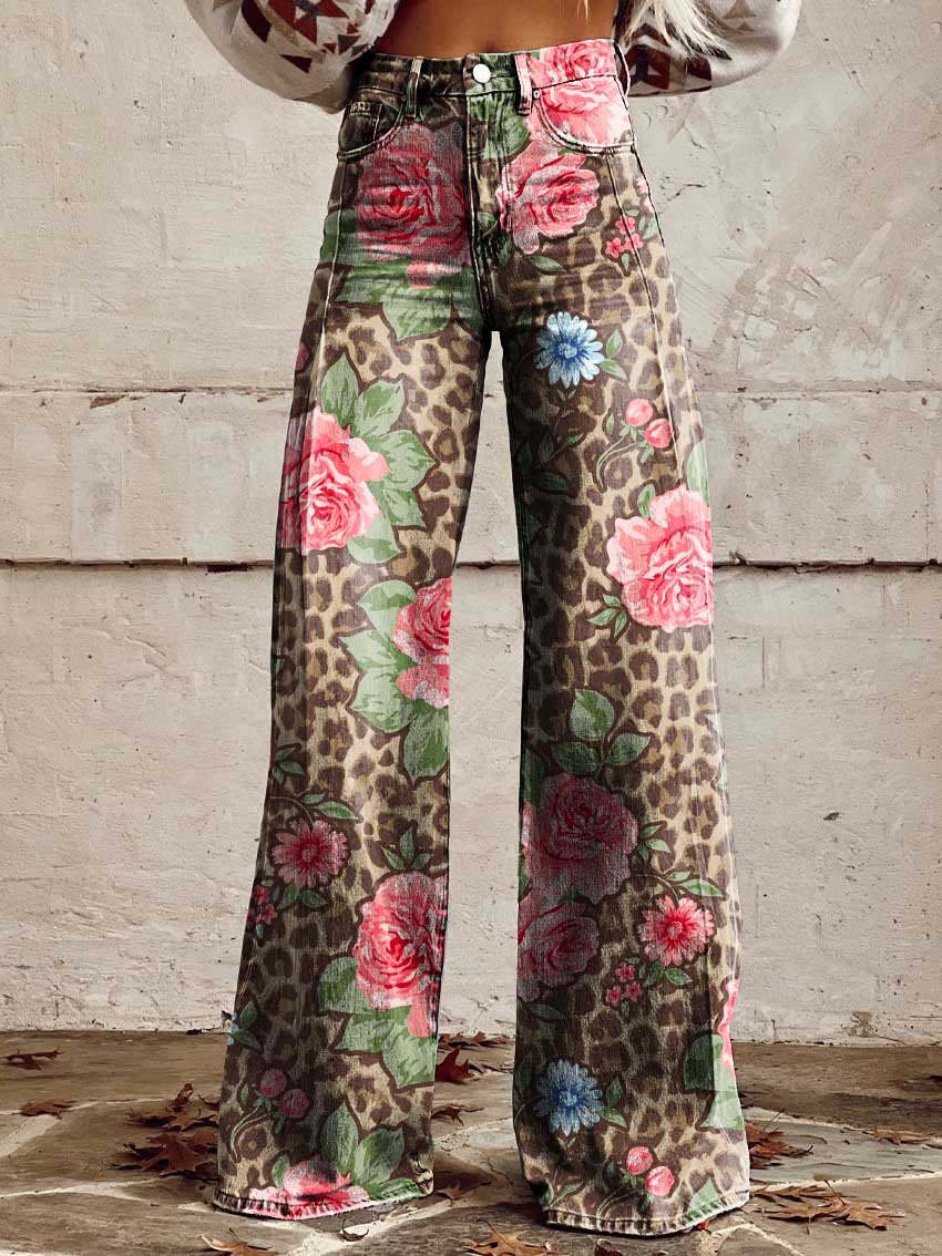 VELOURA | Jean Amplio Floral Bohemio