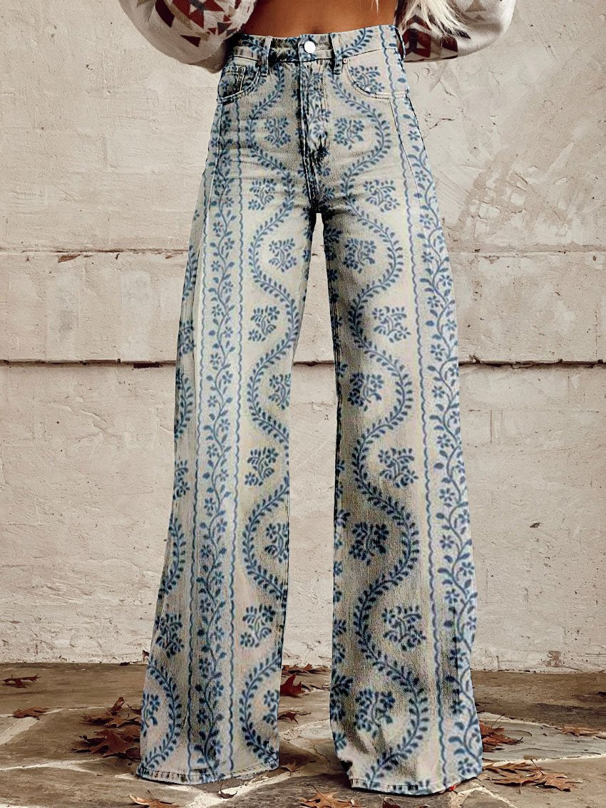 VELOURA | Jean Amplio Floral Bohemio