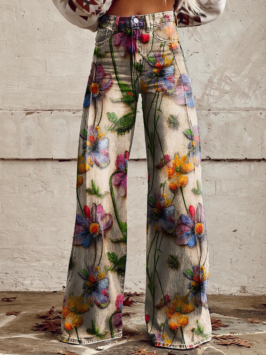 VELOURA | Jean Amplio Floral Bohemio