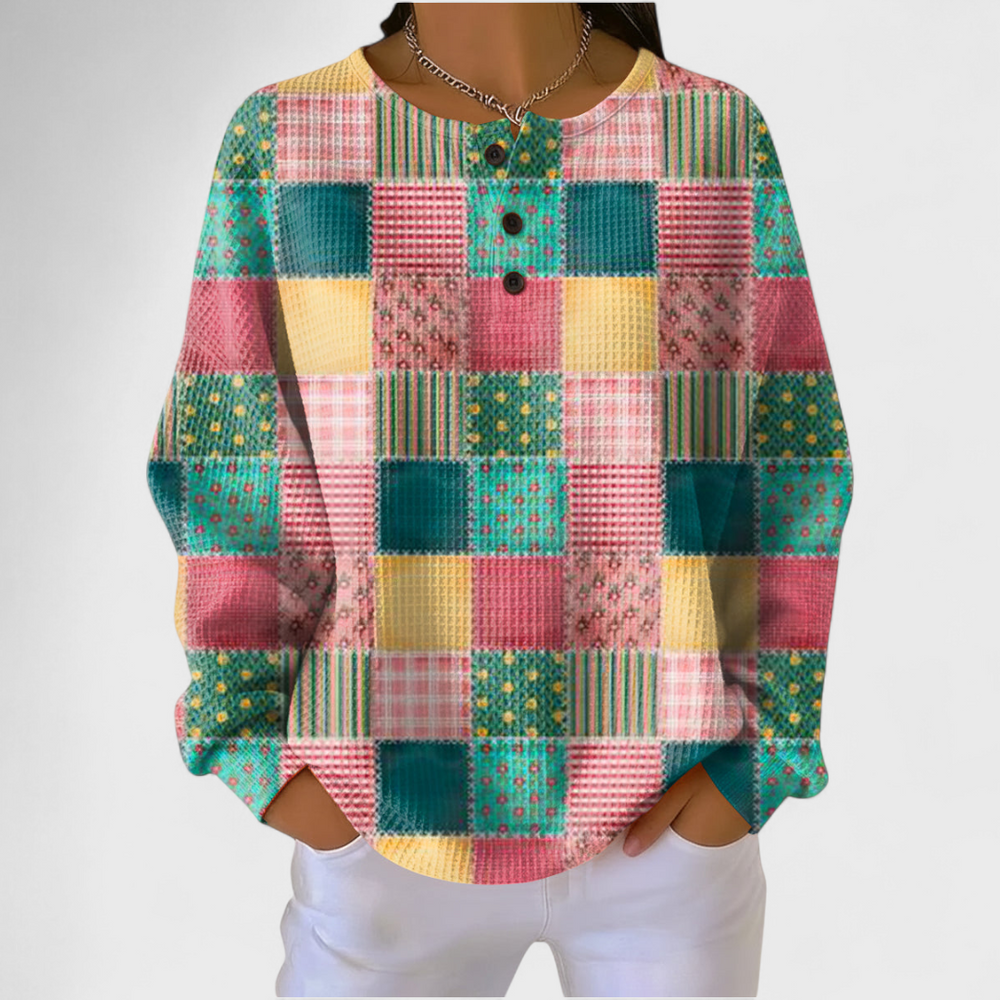 Ángela | Jersey con estampado patchwork multicolor