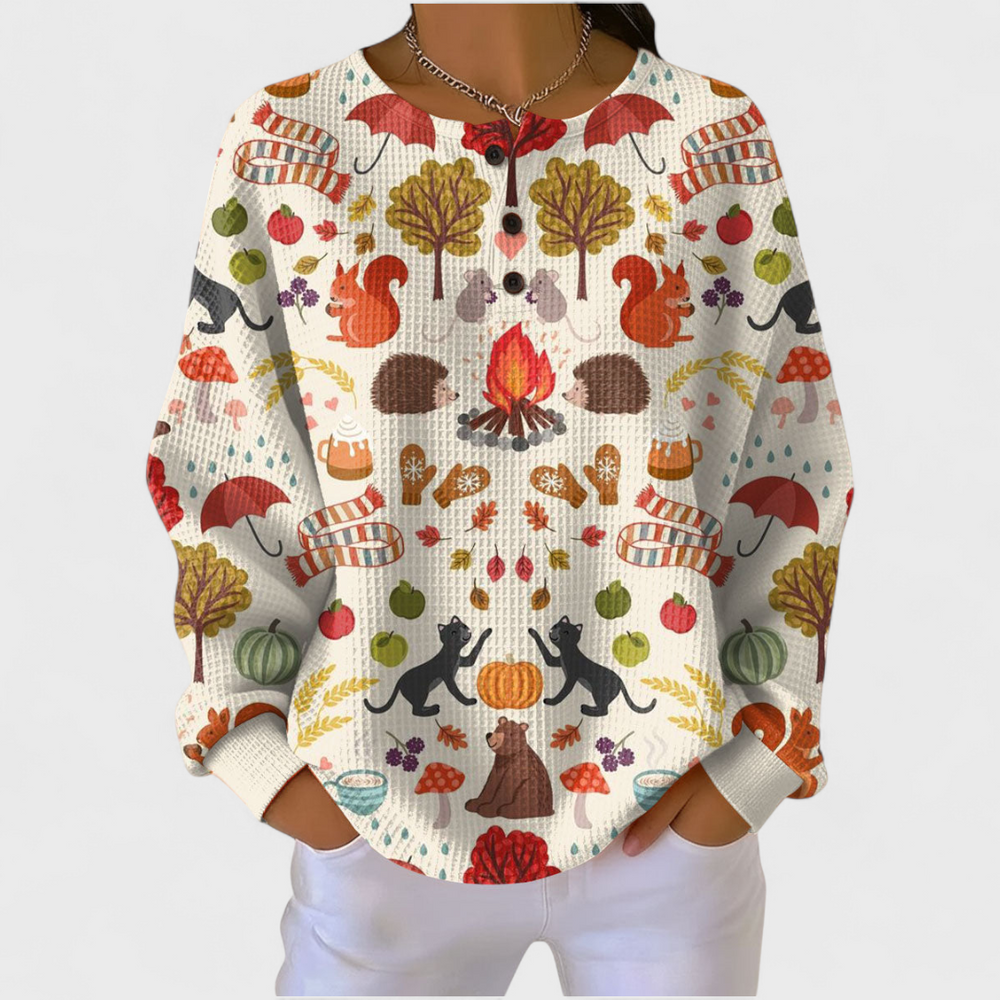 Beatriz | Jersey crema con bosque otoñal