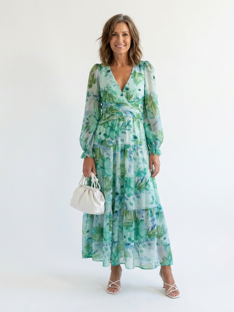 VELOURA | Vestido Maxi Floral de Manga Larga Althea