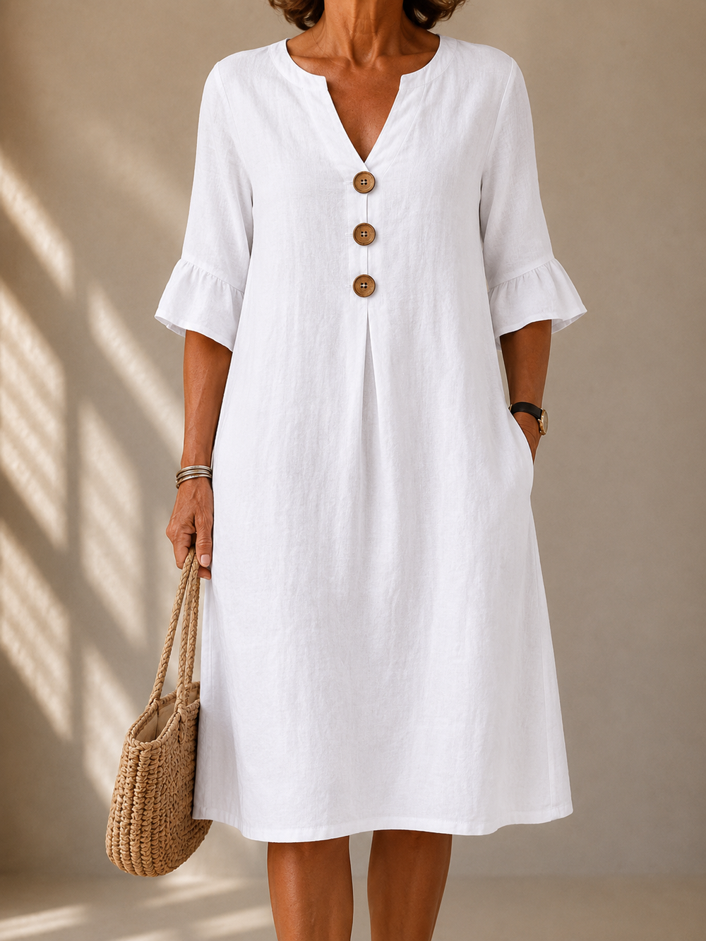 VELOURA | Vestido Botonado Manga Corola Nicole