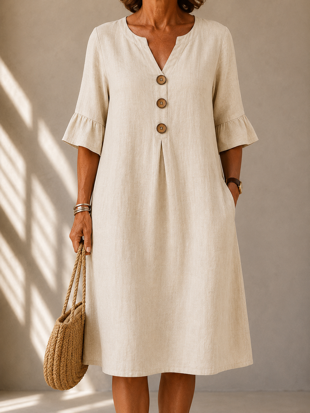 VELOURA | Vestido Botonado Pliegue Hueco Charlotte
