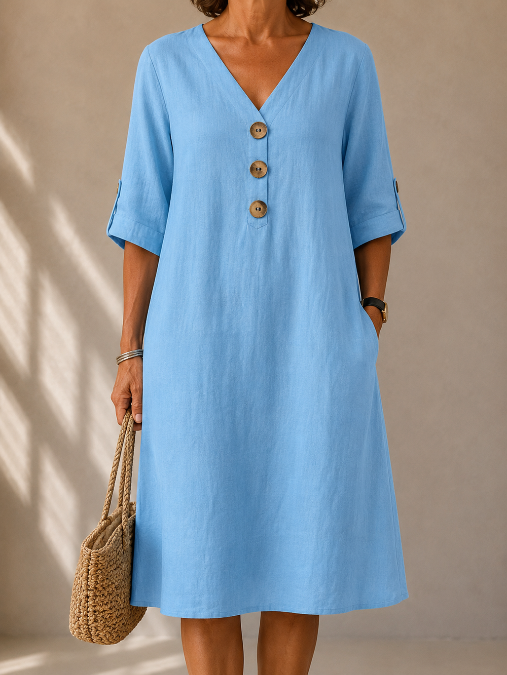 VELOURA | Vestido Botonado de Mangas Ajustables Marie