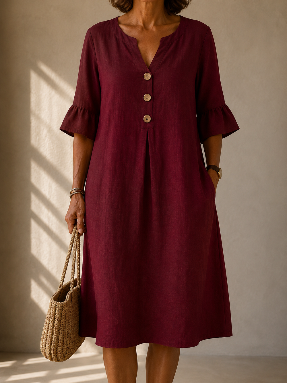VELOURA | Vestido Botonado con Mangas Volantes Brigitte