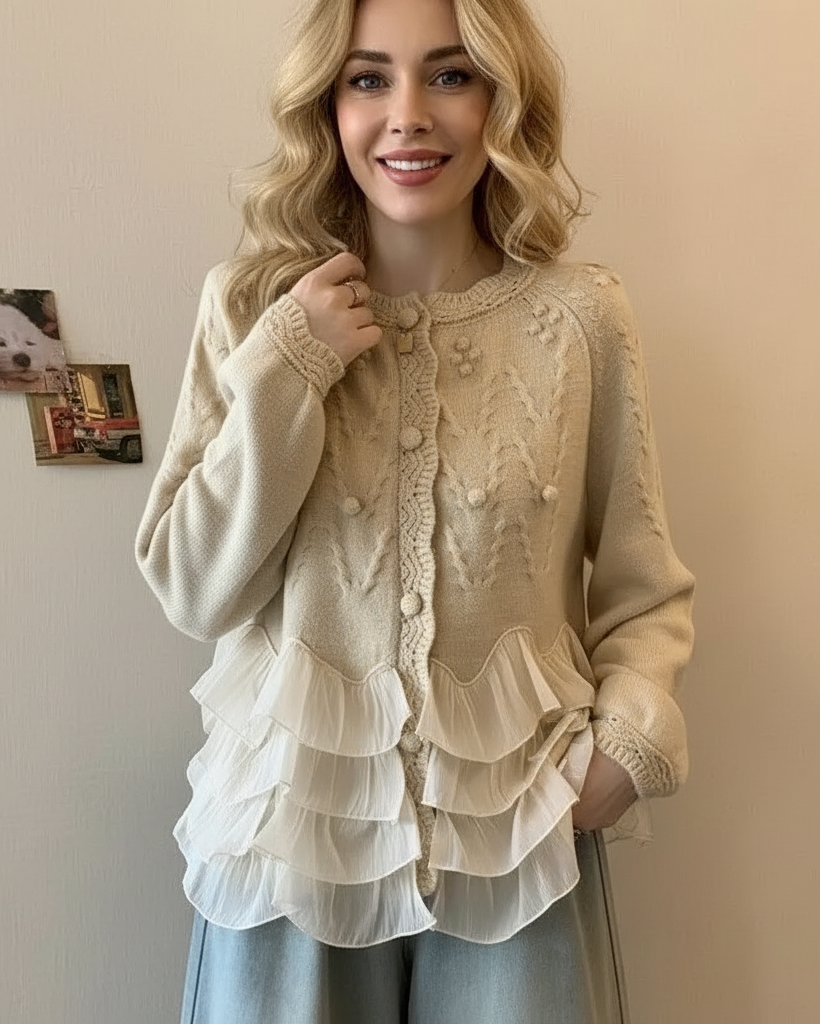 VELOURA | CÁRDIGAN ELEGANTE DE PUNTO CON VOLANTES