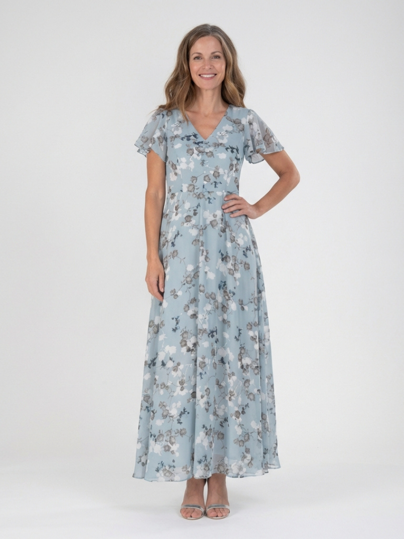 VELOURA | Vestido Maxi de Chiffon Floral Ismeria