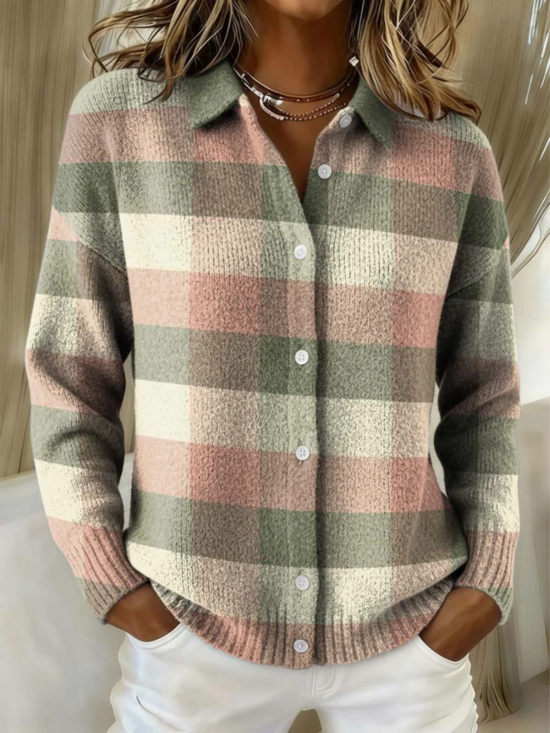 Rosalía | Chaqueta de Punto Cuadros Salvia y Rosa