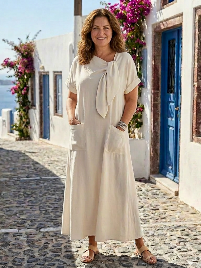 VELOURA | Vestido Maxi con Escote Redondo y Mangas Rosalie