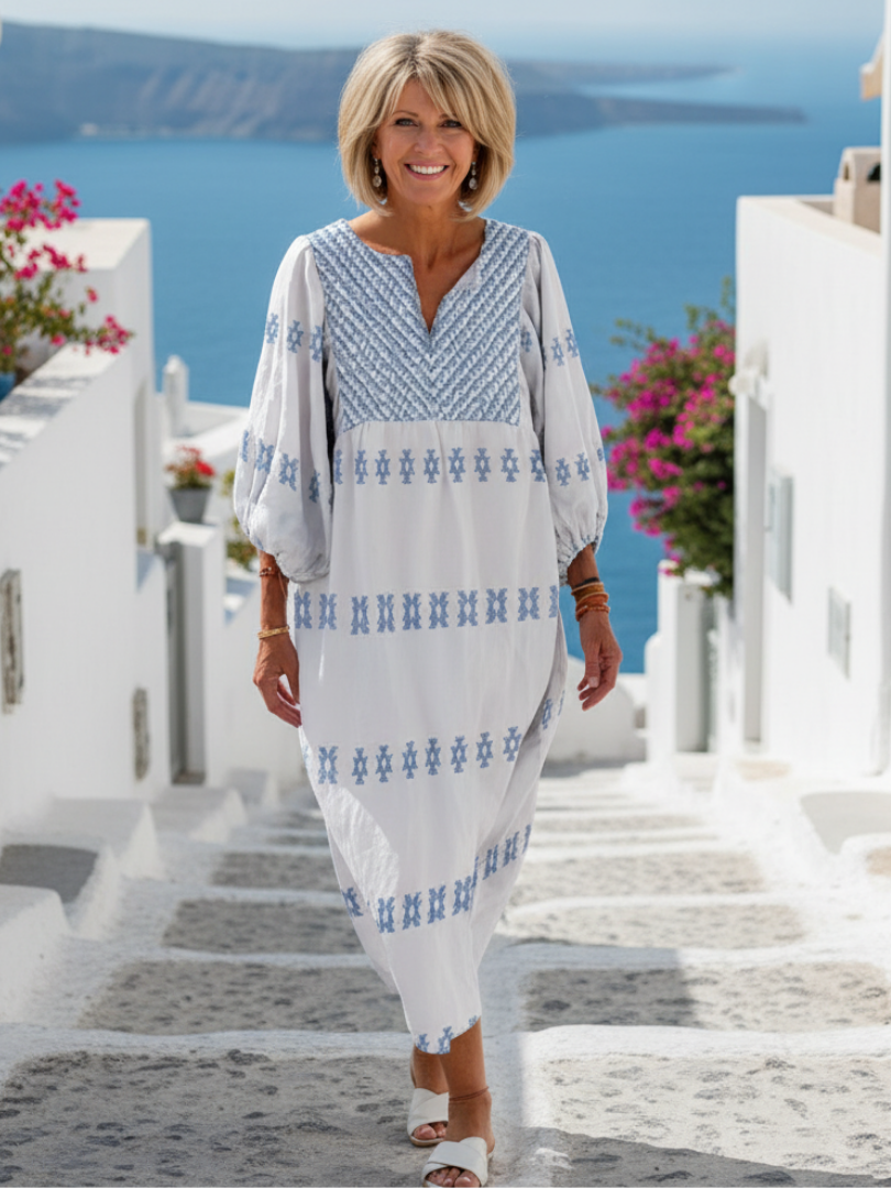 VELOURA | Vestido maxi bordado de manga Evadne